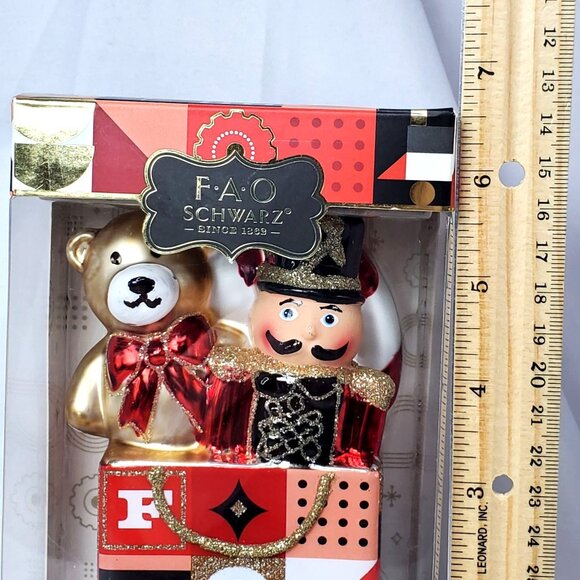 F.A.O. Schwarz Hand Blown Glass Ornament Nutcracker Teddy Bear FAO Gift Bag - Picture 8 of 8